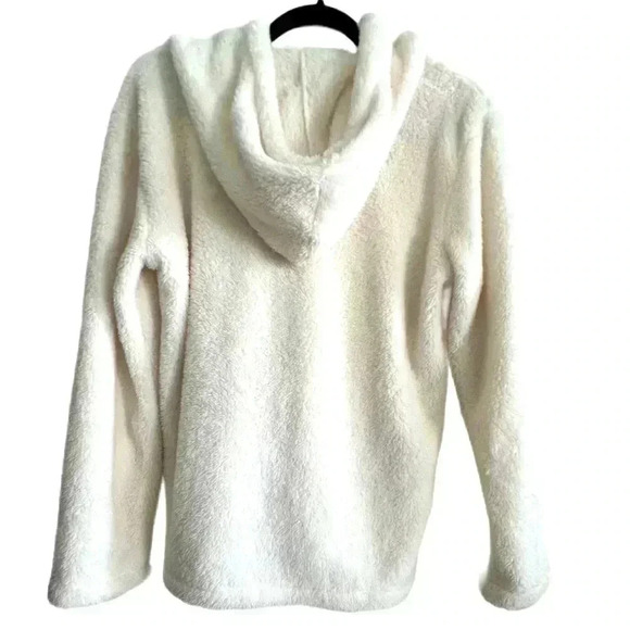 Fuzzy Hooded Sweatshirt, Size M, Cream - Picture 2 of 3